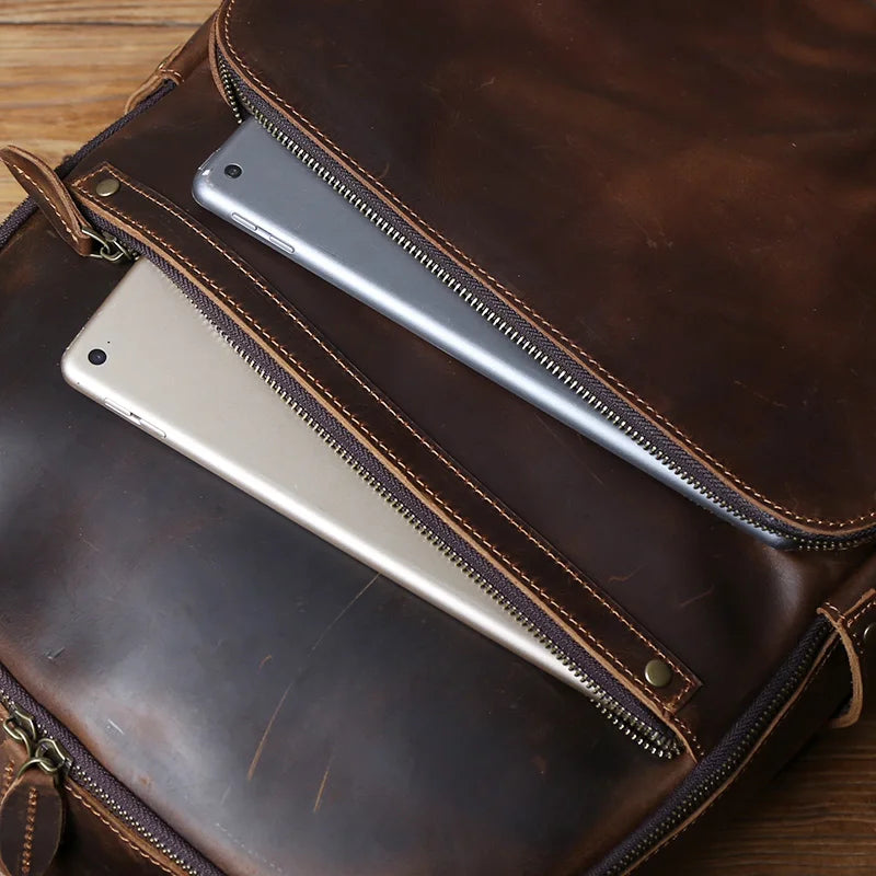 NZPJ Retro Genuine Leather Men's Backpack