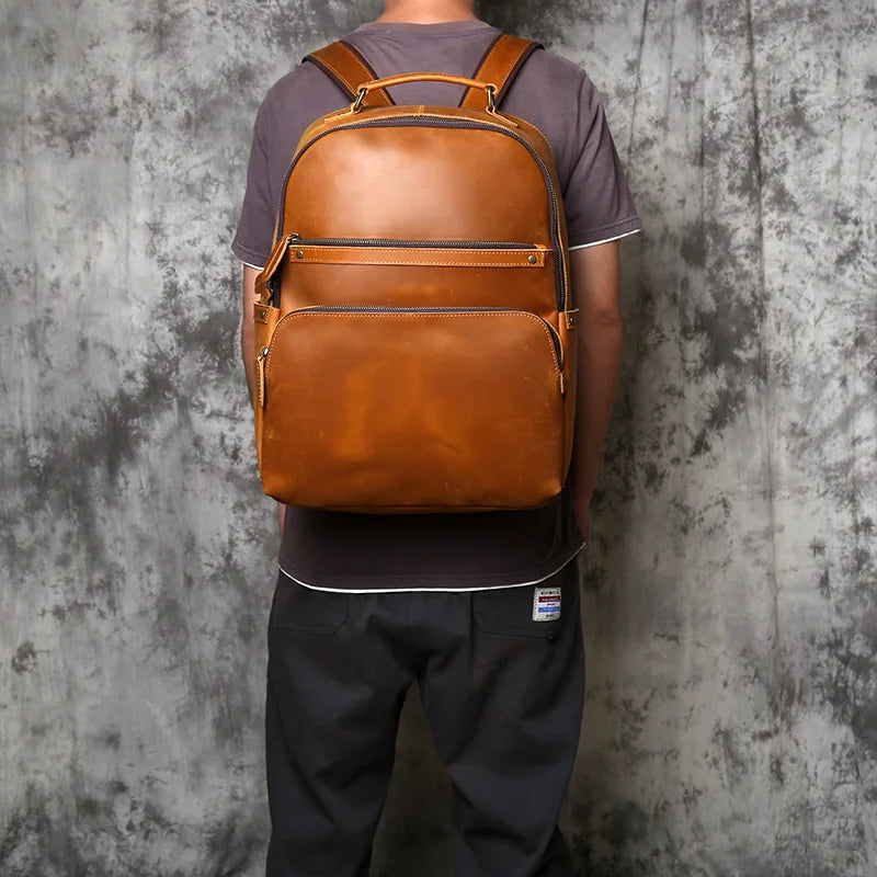 NZPJ Retro Genuine Leather Men's Backpack