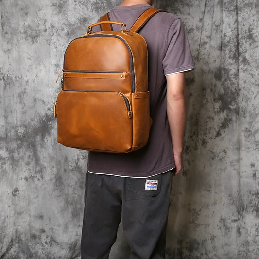 NZPJ Retro Genuine Leather Men's Backpack
